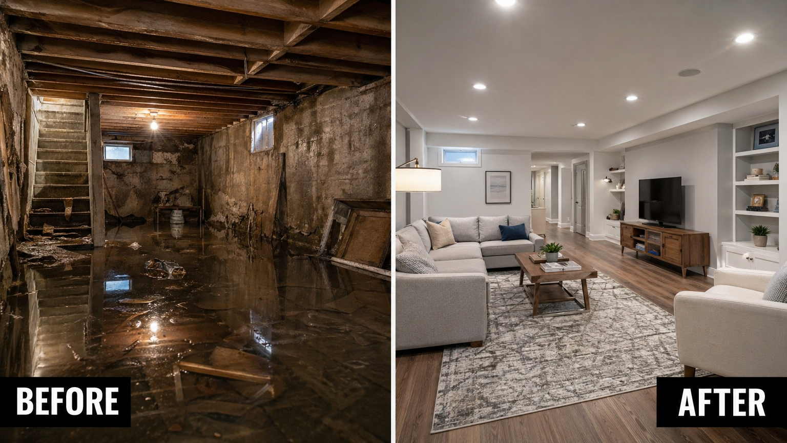 Before and After Water Damage Restoration